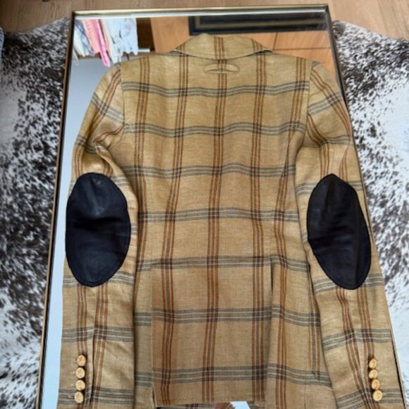 Chic Pre-Loved Smythe Tan & Navy Burlap Plaid Linen Duchess Blazer - Women's 2 - Picture 8 of 12